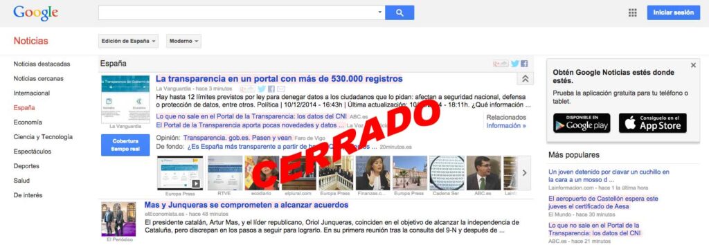 Cierre de google news en España