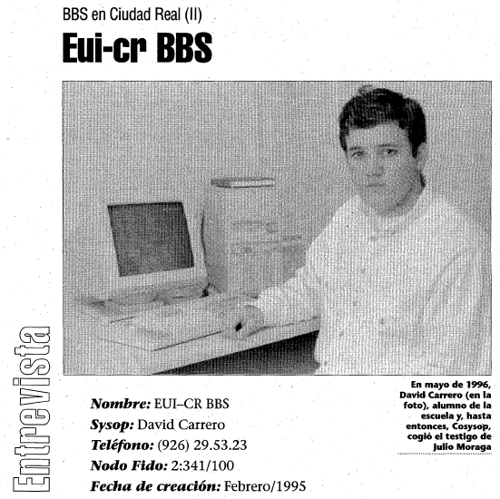 David Carrero en 1997 como cosysop de eui-cr-bbs